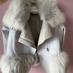 Lamb Leather jacket with real fox fur trim – Lavender Grey